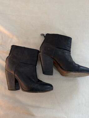Rag & Bone Black Leather Harrow Ankle Boots Size 37.5